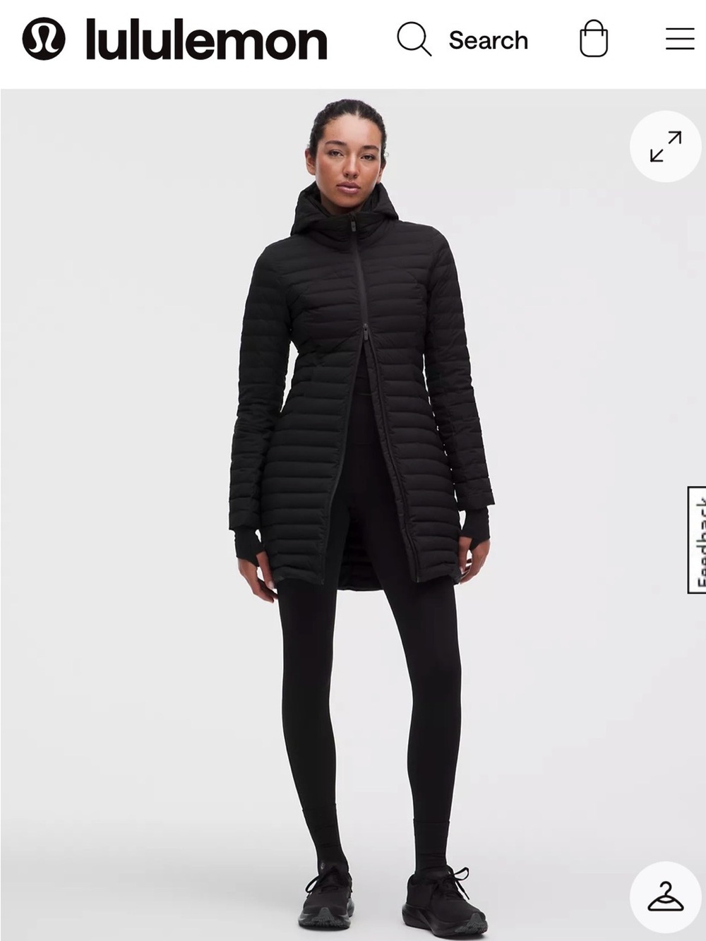 lululemon athletica Black Long Quilted Packable Puffer Coat